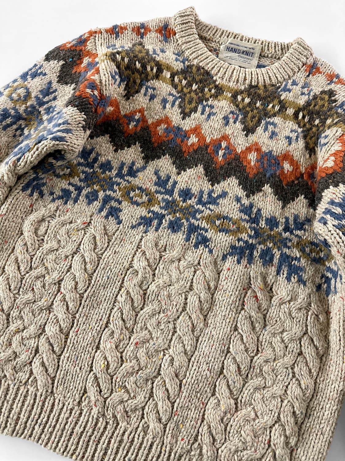 80~90s 빈티지 핸드 니트 페어 아일 케이블 울 스웨터 상품이미지8