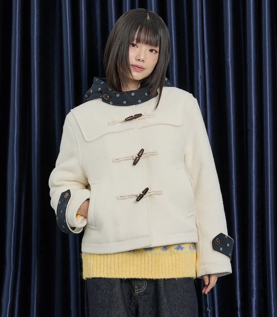 와이케이 도트 더플 크롭 코트 아이보리 상품이미지3