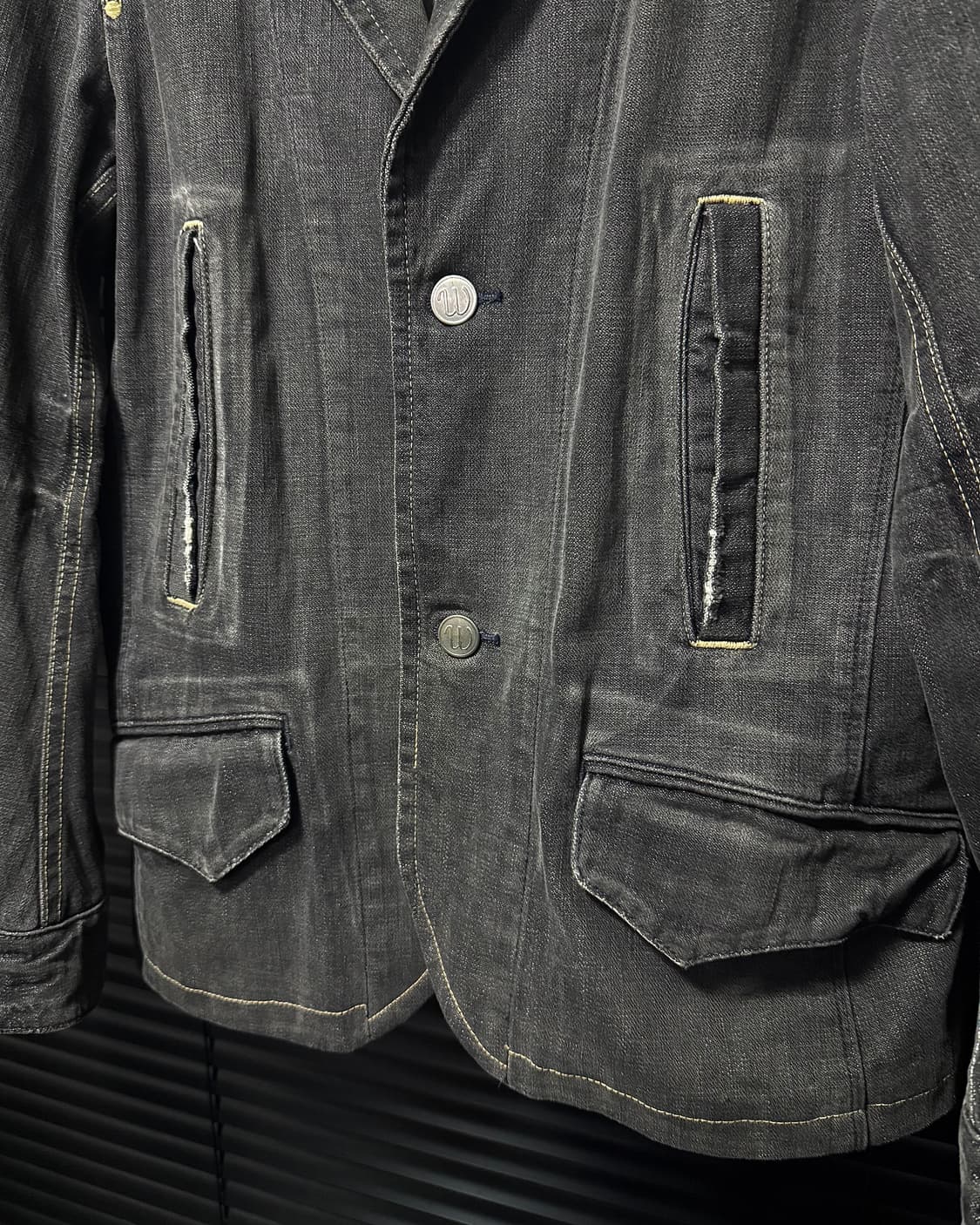 렝글러 워시드 그레이 웨스턴 흑청 데님 워크 블레이져 마이 고스 펑크 락 상품이미지4