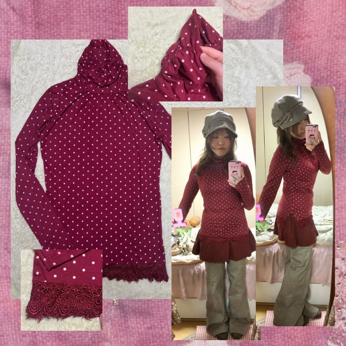 할모리 코디세트 (떡볶이 가디건 + 모리걸모자 + 일본빈티지팬츠)  상품이미지6