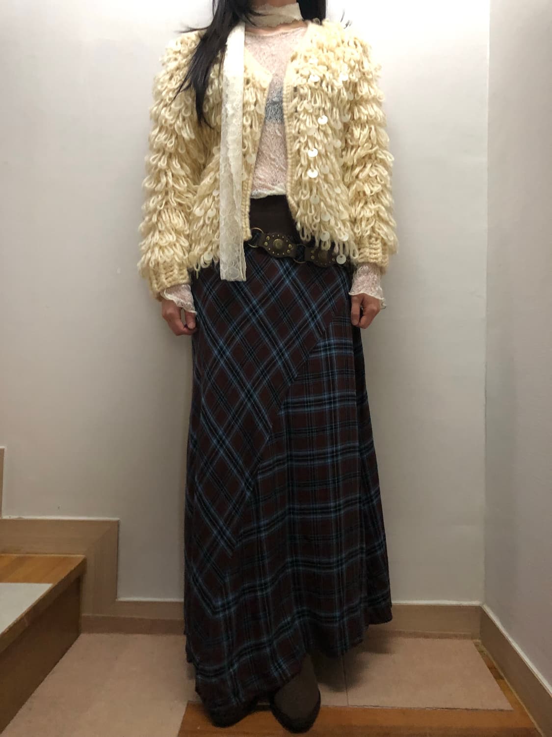 빈티지 아이보리 스팽글 퍼 자켓 상품이미지5