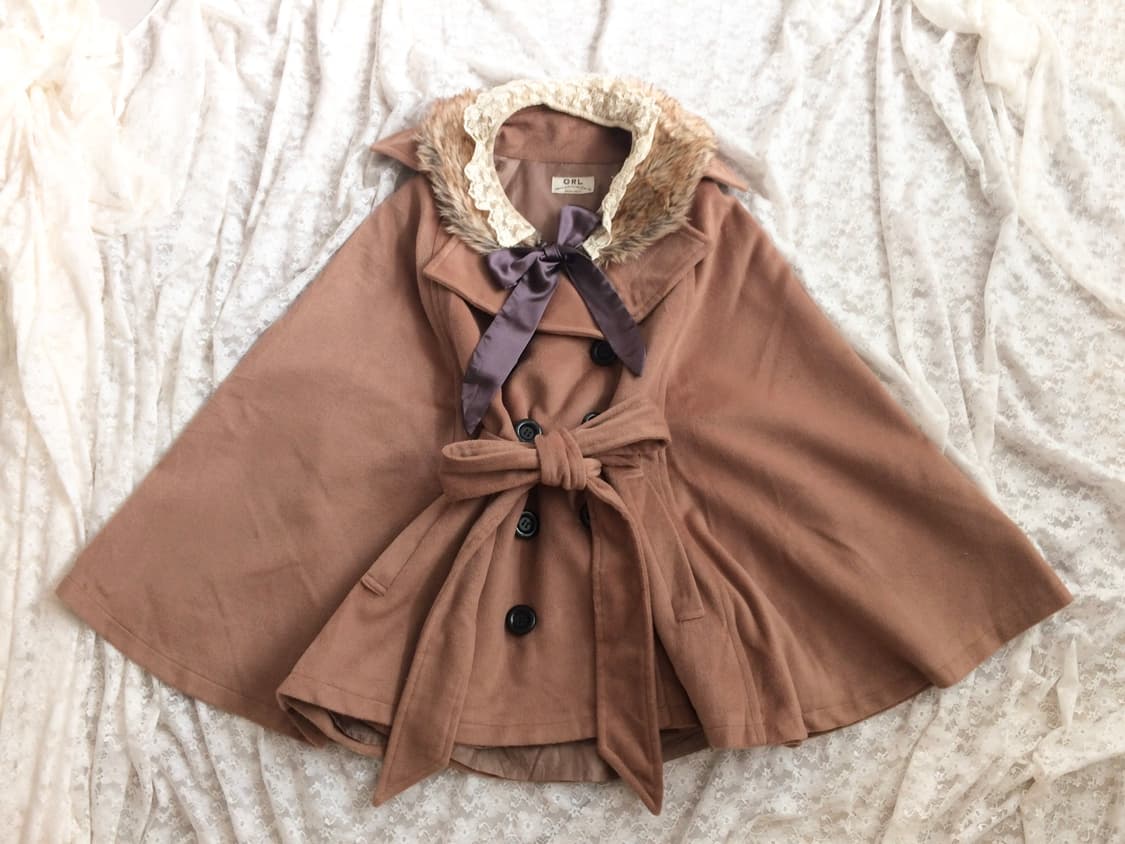 Vintage GRL brown cape & lace fur ribbon 상품이미지3