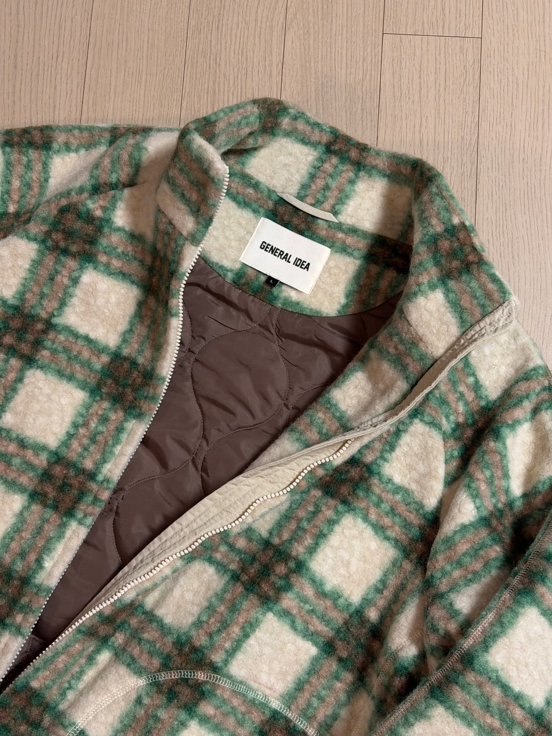 제너럴 아이디어 웜 퀼팅 체크 플리스 자켓 그린 상품이미지4