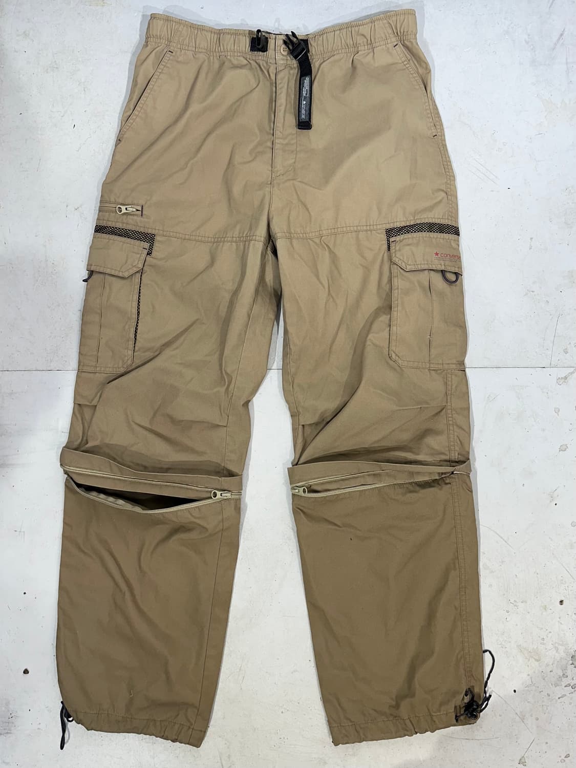 90s 컨버스 베이지 대대장 유틸리티 무릎 절개 와이드 카고 팬츠 L 상품이미지4