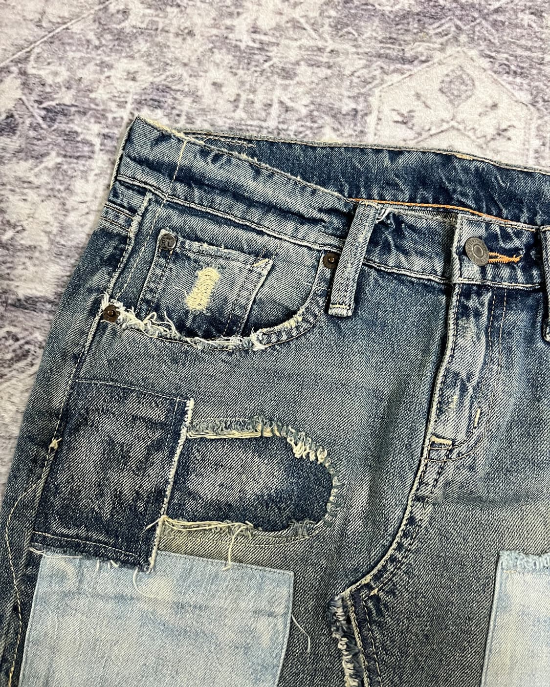 Y2K Distressed Patchwork Denim Skirt 상품이미지4