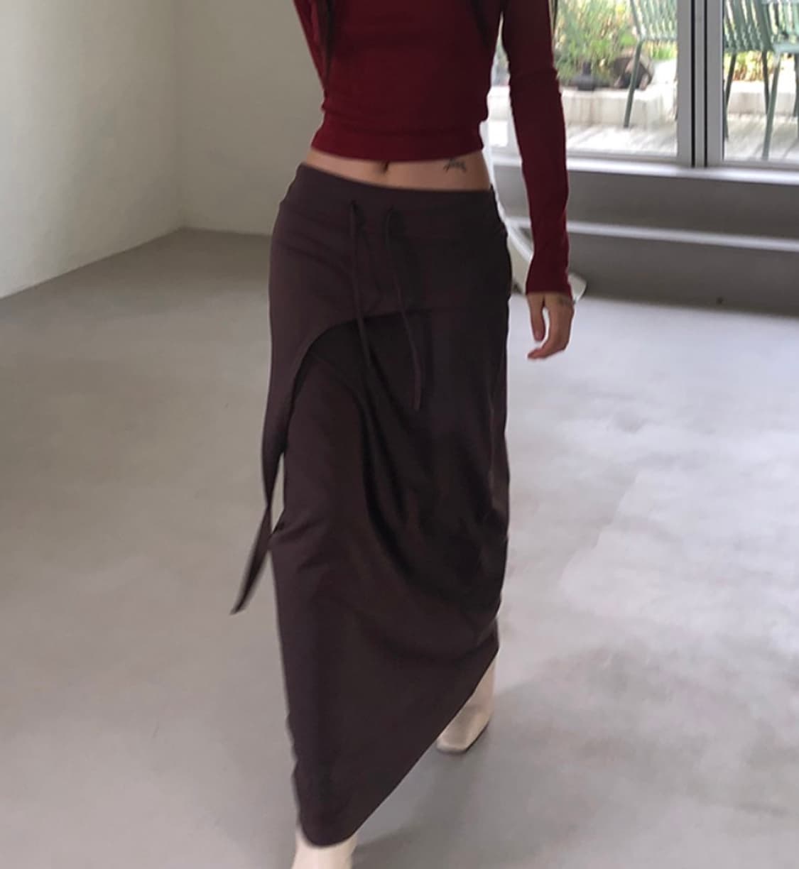 레이어드 맥시 롱 스커트 브라운 상품이미지2