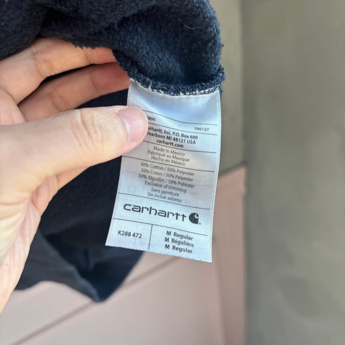 칼하트 미드웨이트 로고 후드 네이비 상품이미지3