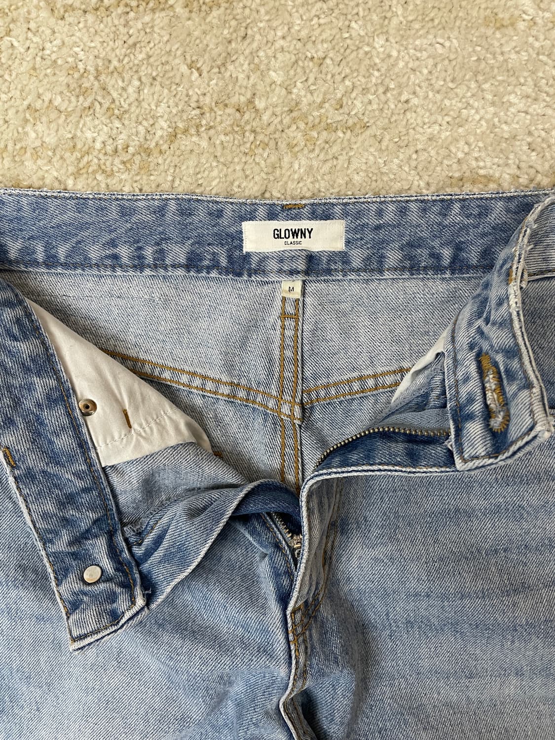 [M] 글로니 로우 연청바지 라이즈, 릴렉스 루즈 핏 데님 팬츠  상품이미지2