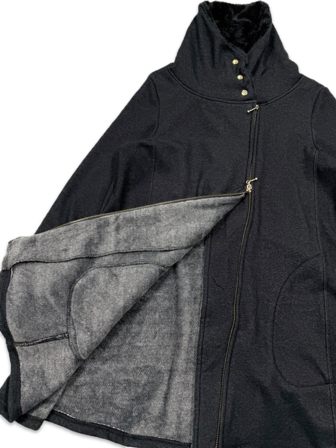 빈티지 블랙 안기모 사선 지퍼 플레어 롱 스웨트 자켓 상품이미지4