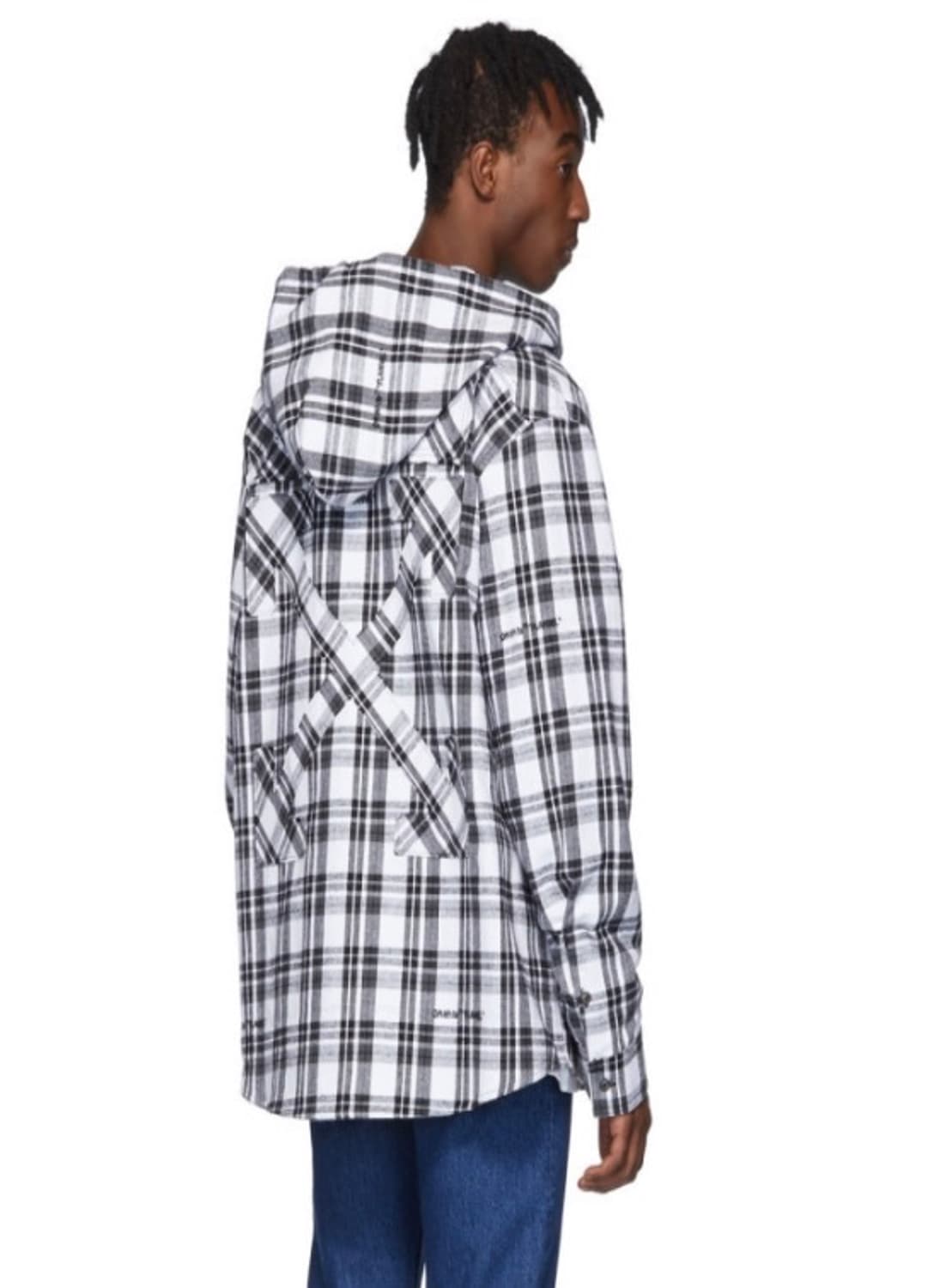 오프화이트 백에로우 플란넬체크후드셔츠 size S 상품이미지9