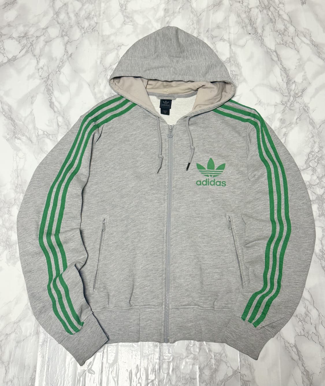아디다스 그레이x초록 파이어버드 후드 집업 면 자켓 져지 상품이미지1