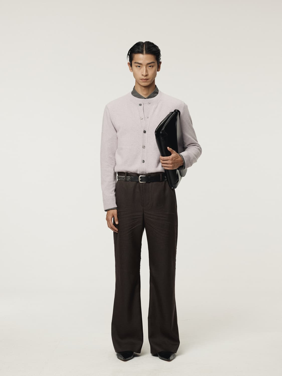 렉토 25FW 크루넥 레이어드 가디건 니트 라벤더 상품이미지3