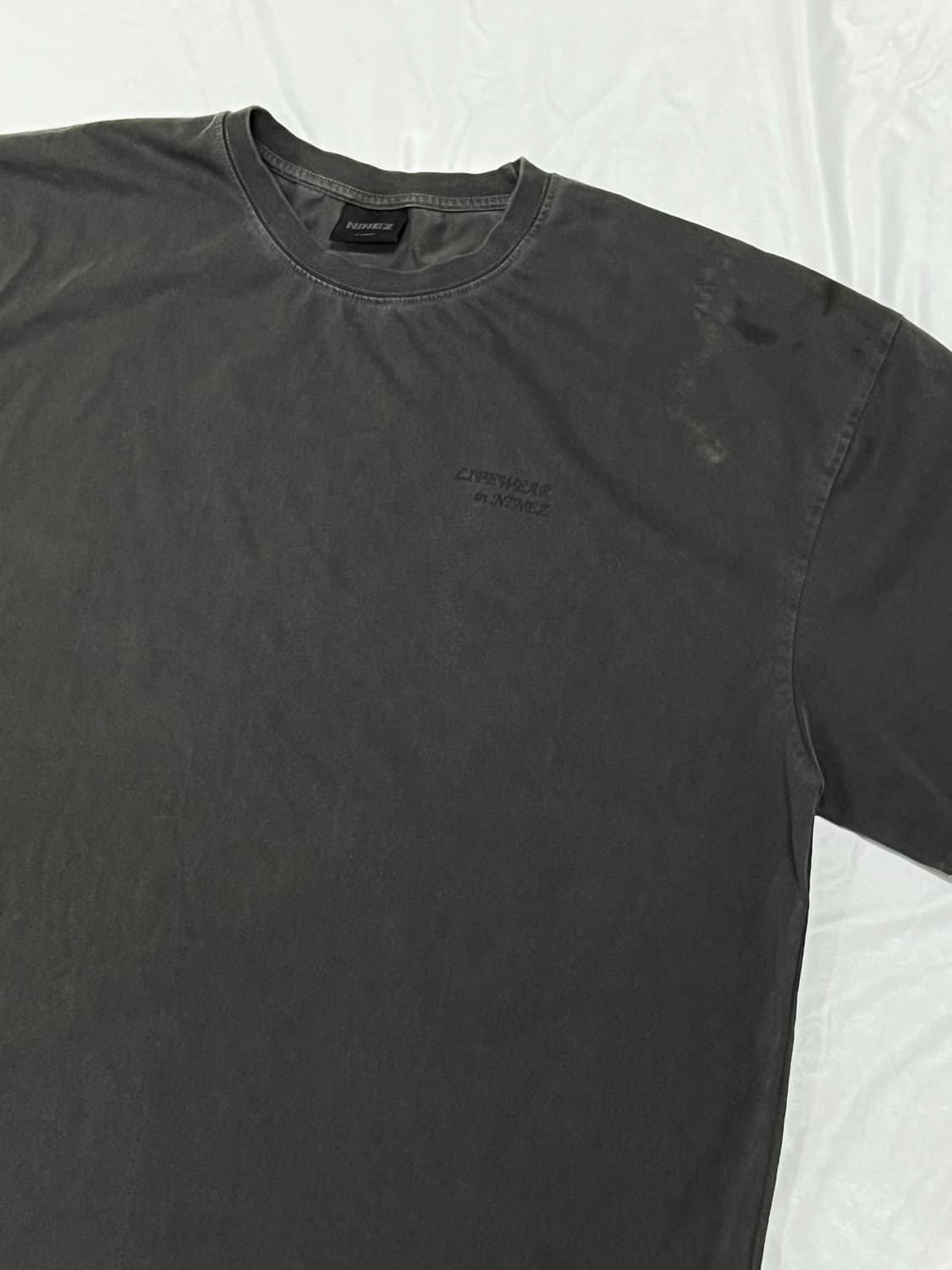 (XL) NINEZ 워시드 반팔 티 차콜 상품이미지2