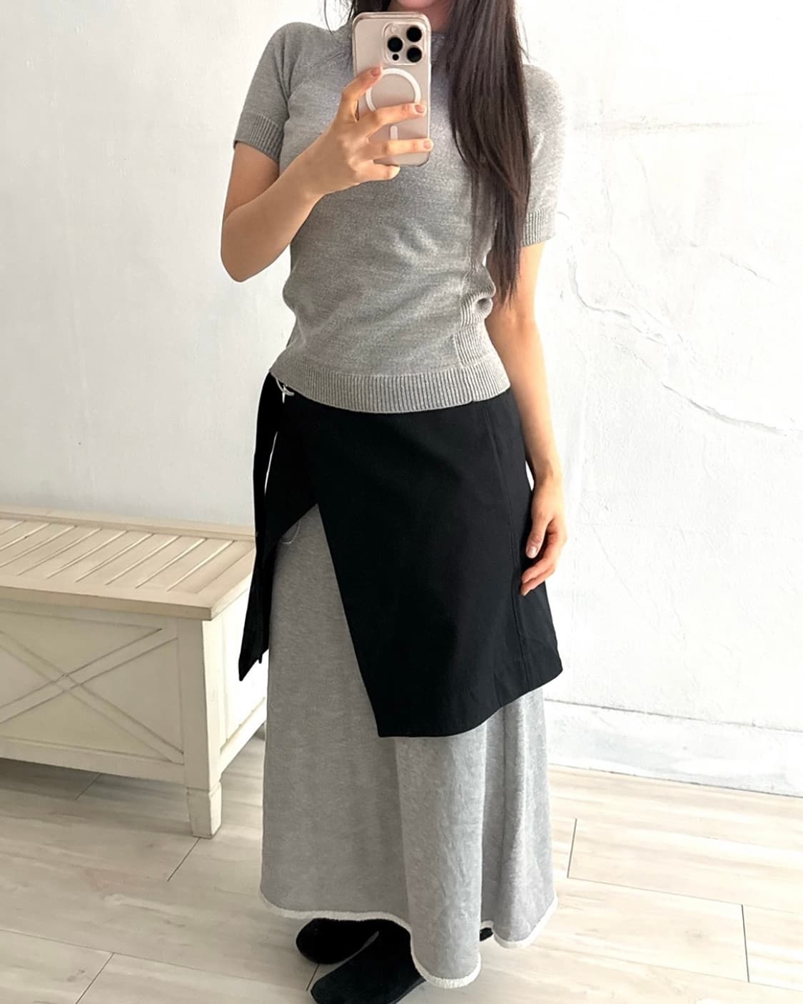 Black layered skirt + gray long skirt se 상품이미지5
