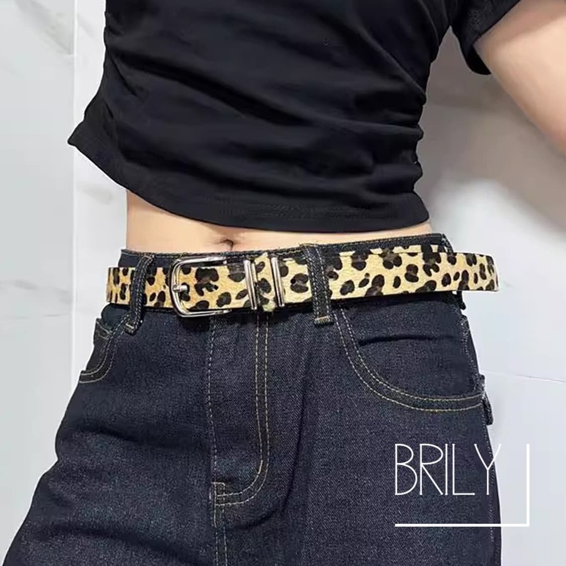 [Unisex] JUN 레오파드 호피 송치털 미니멀 벨트 베이지 상품이미지4