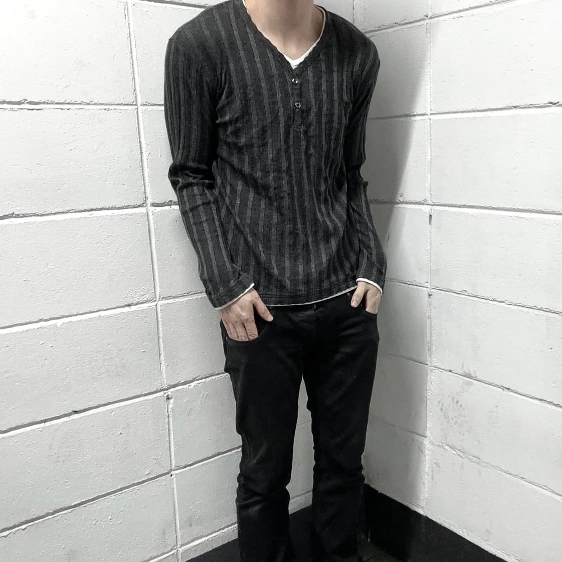 stripe double snap neck longsleeve 상품이미지1
