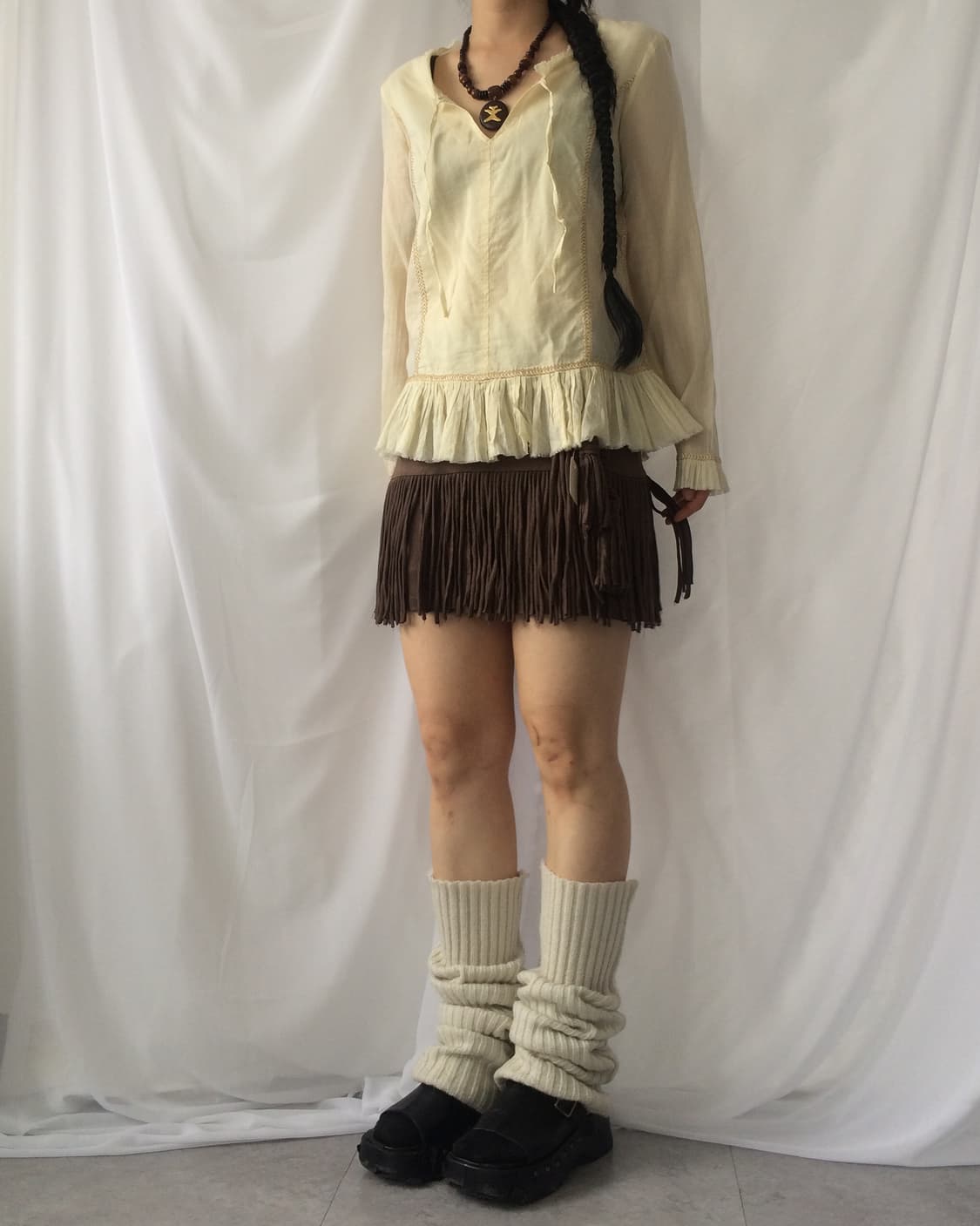 Drop point fringe mini skirt 상품이미지8