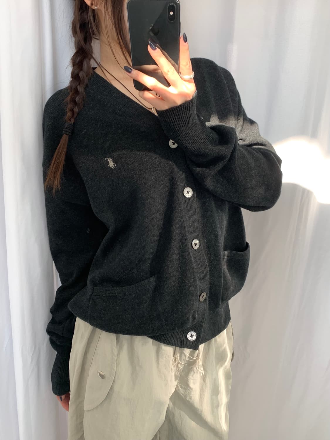 Polo 폴로 랄프로렌 램스울 차콜 컬러 브이넥 가디건 상품이미지7