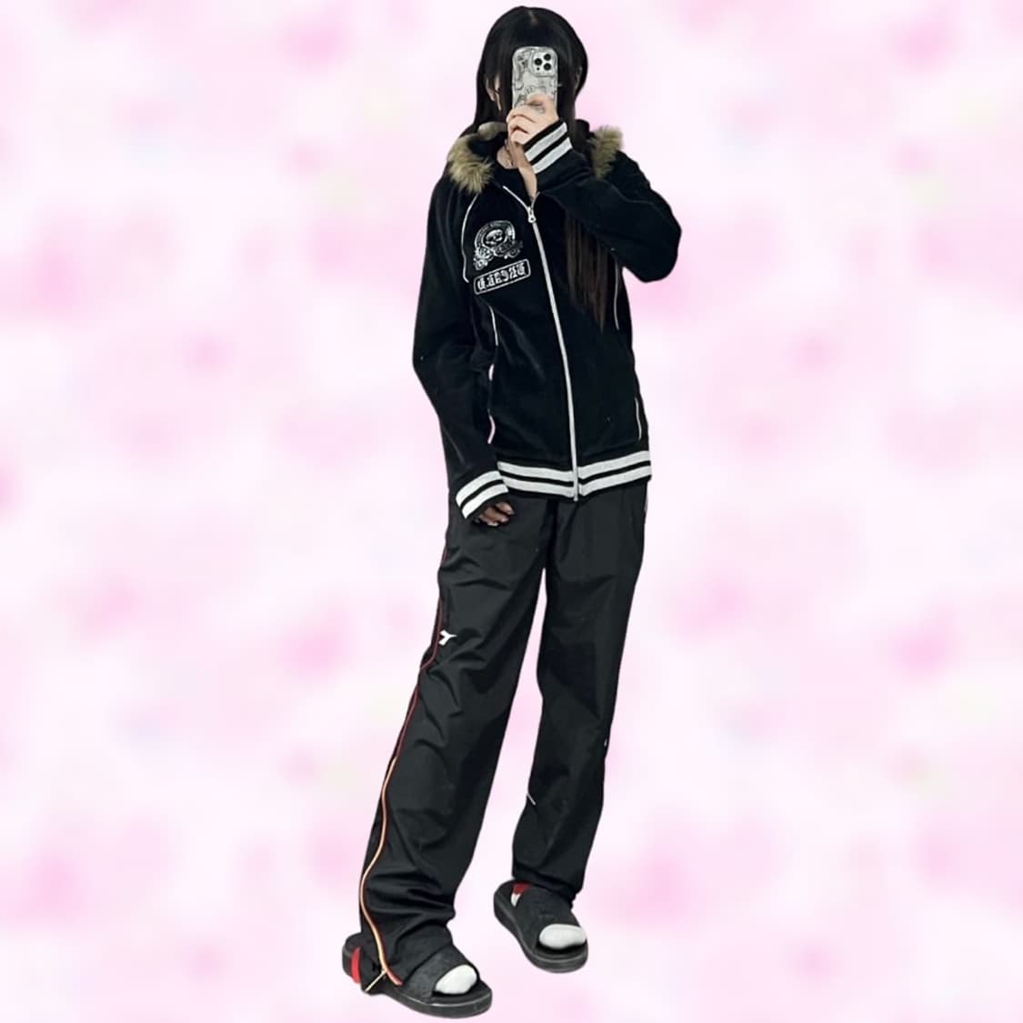 락펑크 스컬 벨벳 퍼 후드집업  상품이미지1