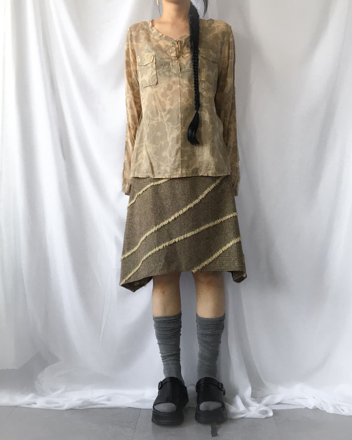Fringe point woolen unbalanced skirt 상품이미지5