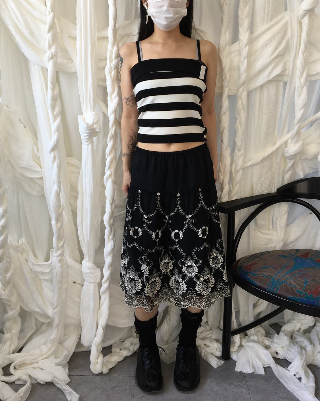 Side button point stripe pattern knit sl 상품이미지1