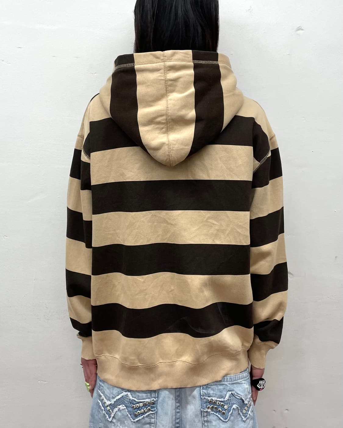 Brown Stripe Loose Hoodie Zip-Up 상품이미지2