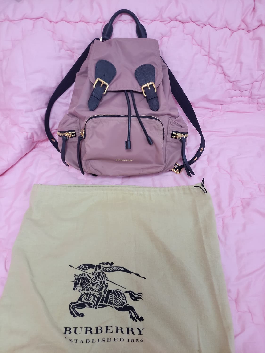 정품)급처상태양호!버버리 핑크 럭색 미디엄 미듐 백팩 연예인가방 상품이미지1