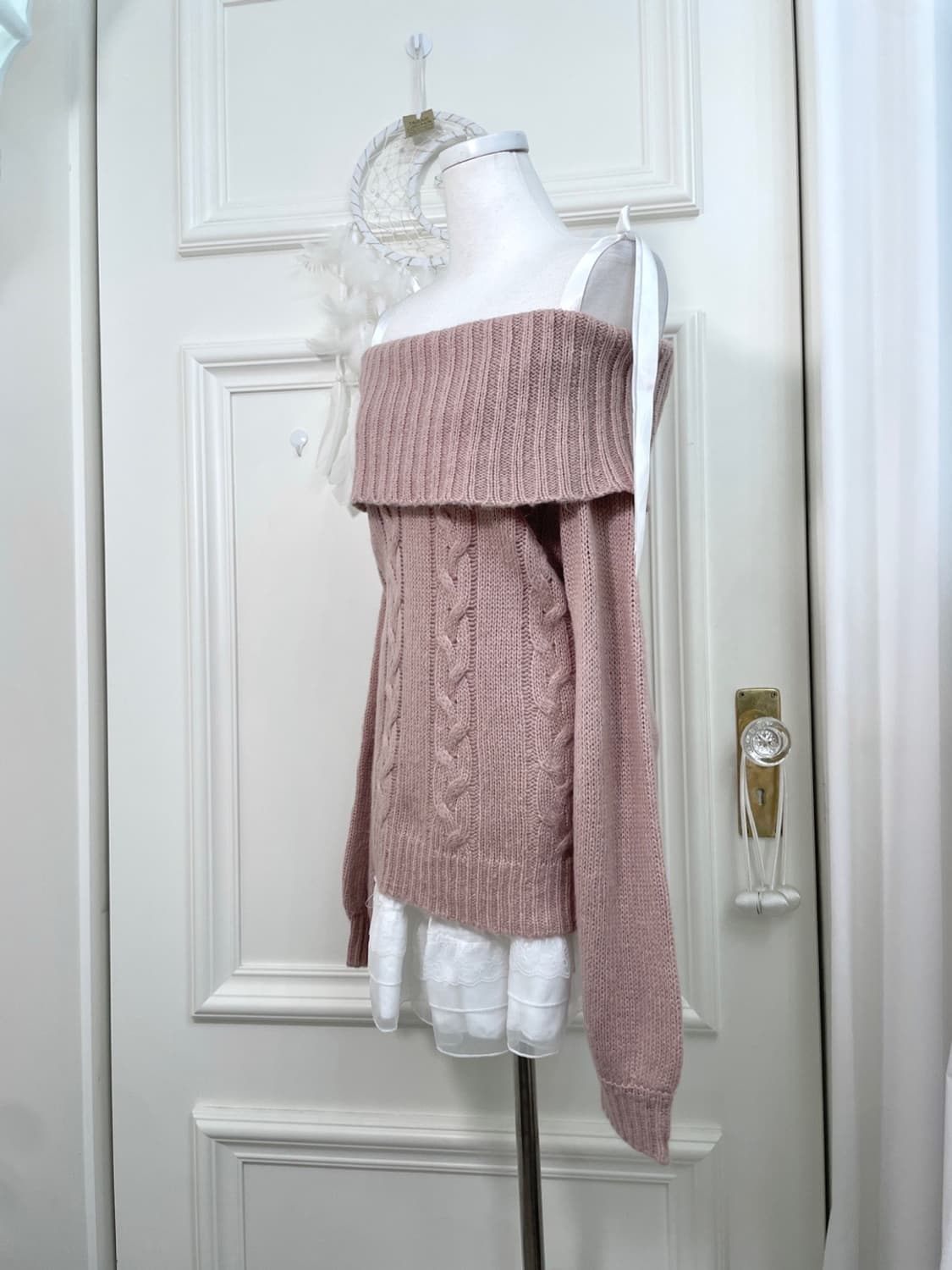 ANK ROUGE indi pink bow off-shoulder swe 상품이미지2