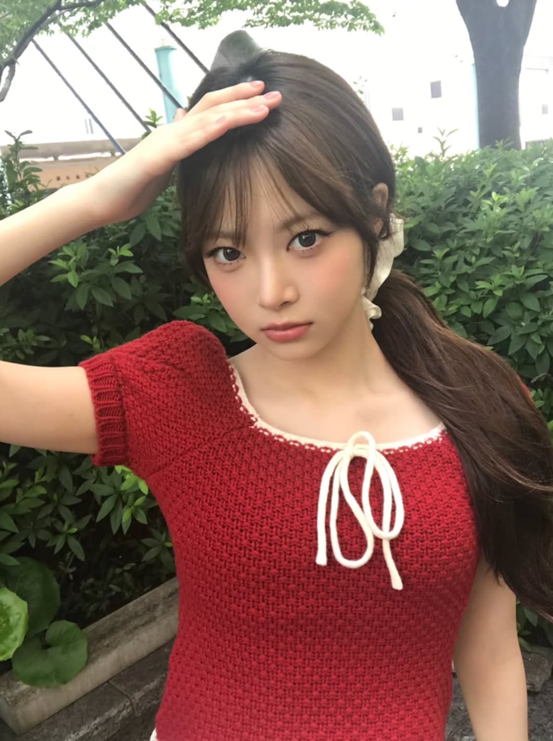 시눈 레드 퍼프 반팔 니트 탑 상품이미지1