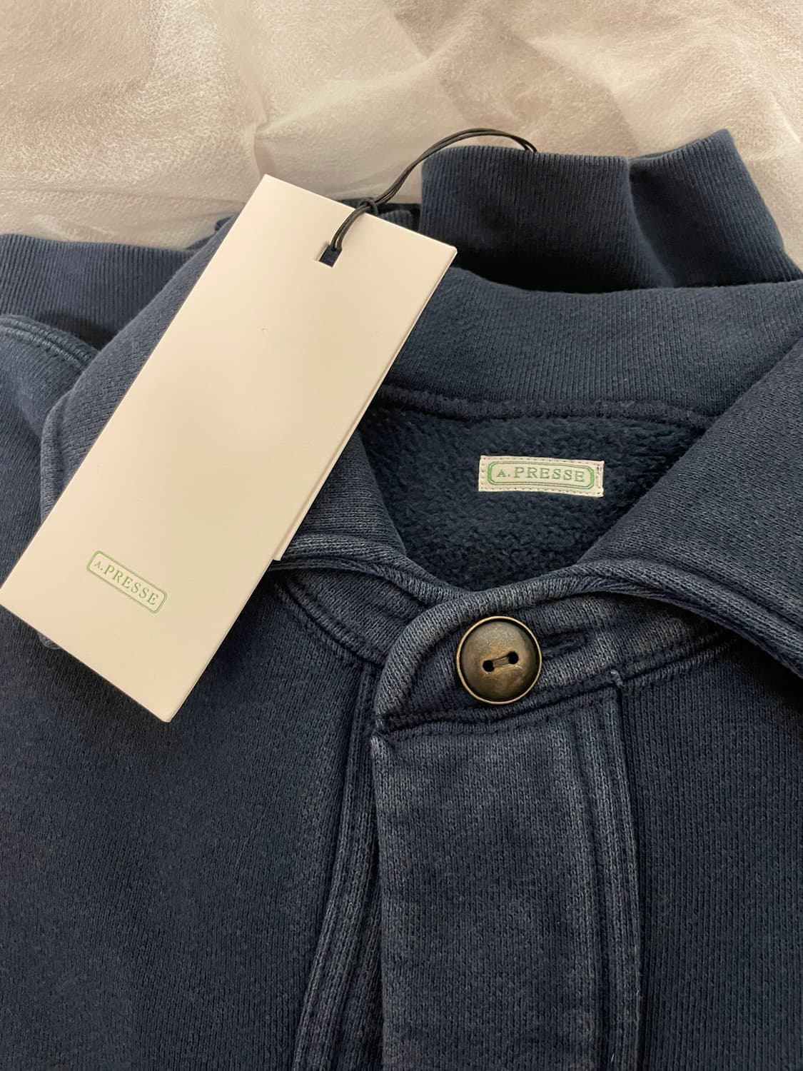 [3]A.PRESSE 아프레쎄 비오탑 별주 빈티지 스웨트 가디건 네이비 상품이미지2
