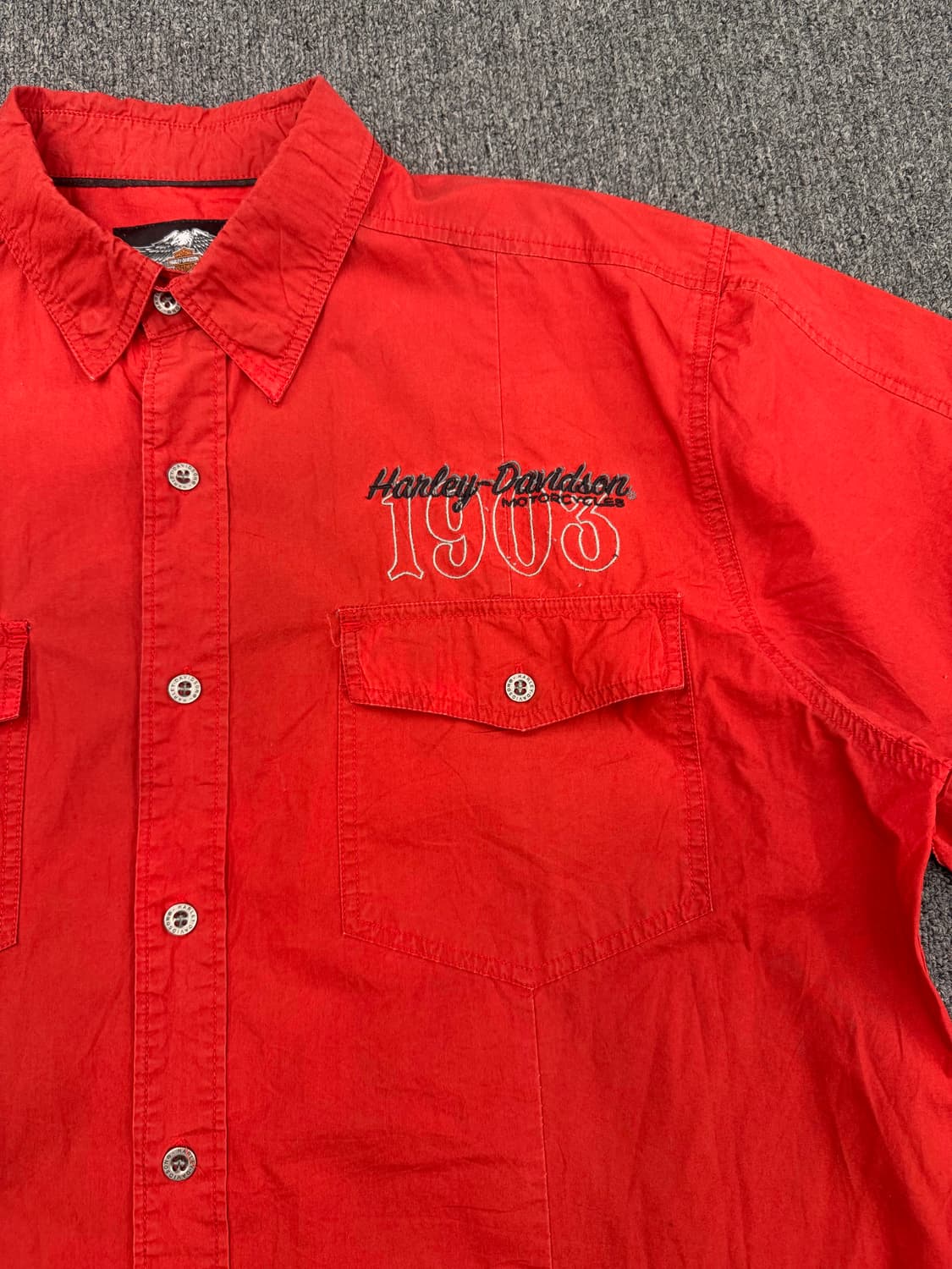 XL)할리데이비슨 빈티지 불꽃자수 로고 프린팅 반팔 셔츠 상품이미지3