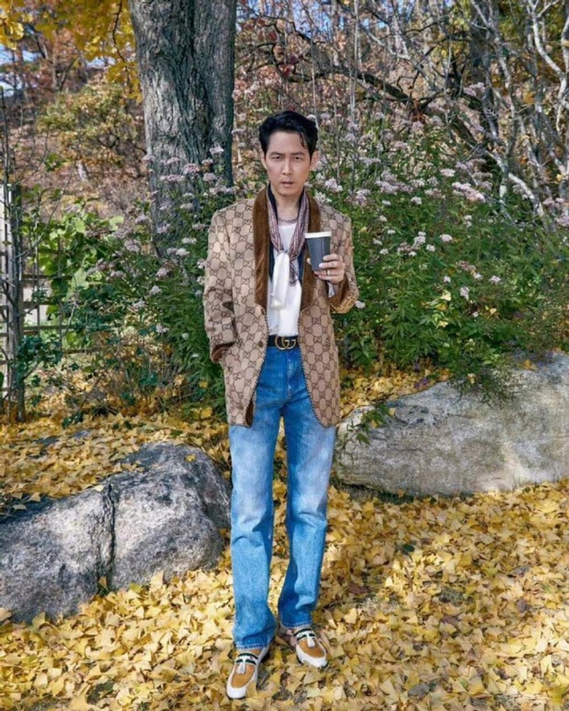 구찌 GG로고 자카드 스웨이드 카라 이정재 자켓 상품이미지1