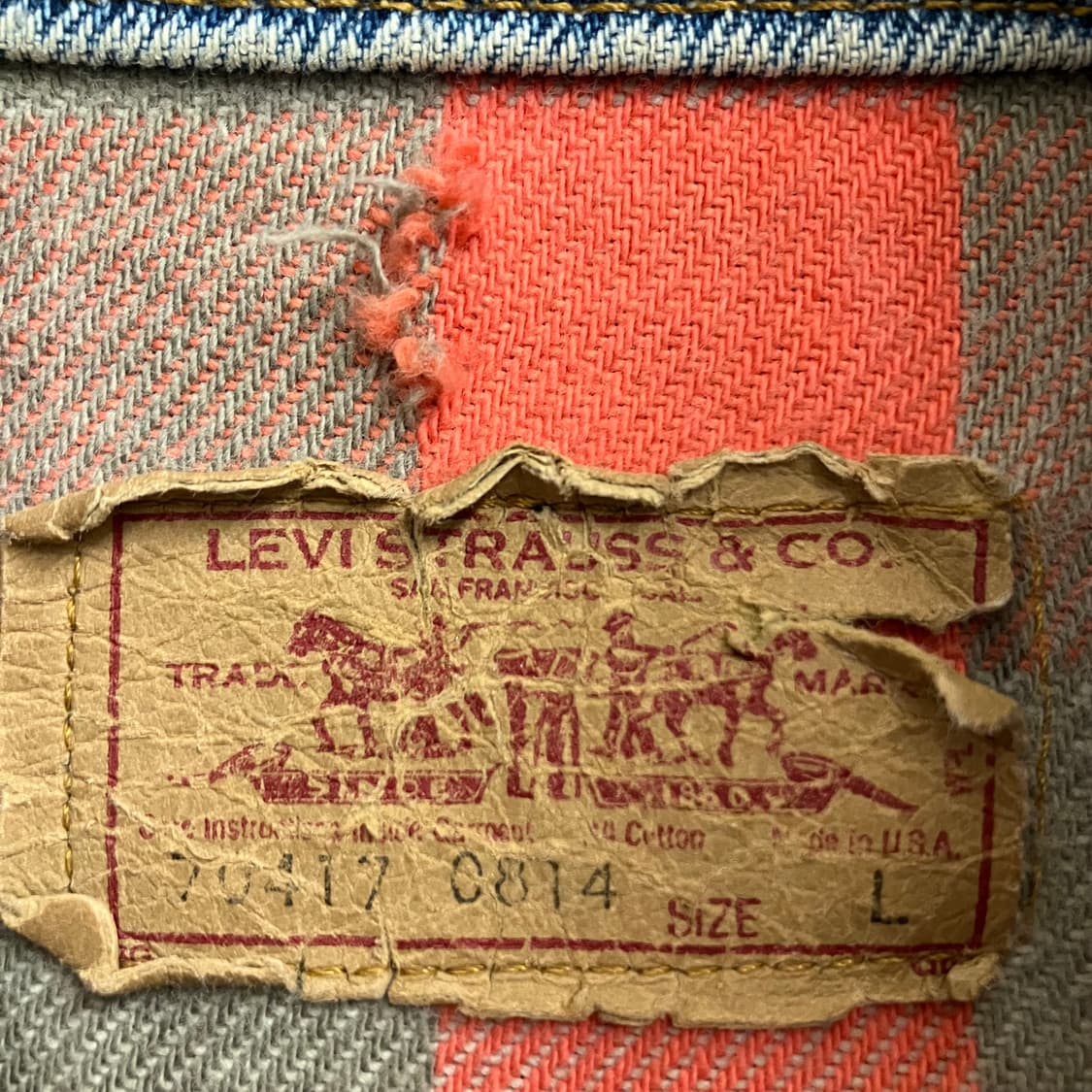 N16 90s usa 리바이스 플란넬 안감 데님 청자켓 70417 상품이미지4