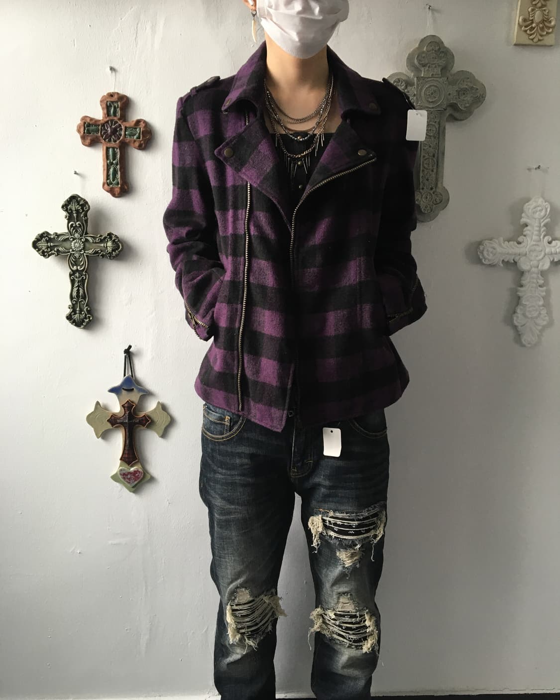 Woolen check pattern rider jacket 상품이미지8