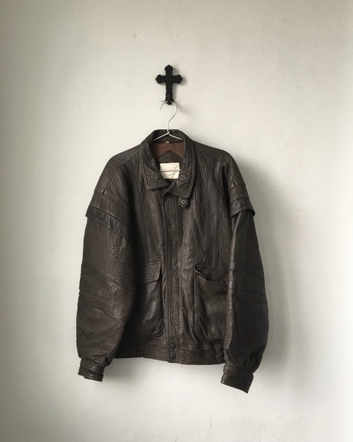 Leather bomber brown jacket 상품이미지1