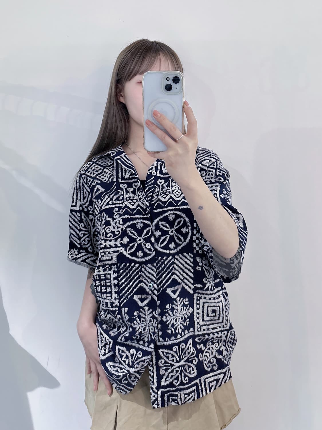 YSL 90’s 오픈카라 패턴 반팔 셔츠 상품이미지1