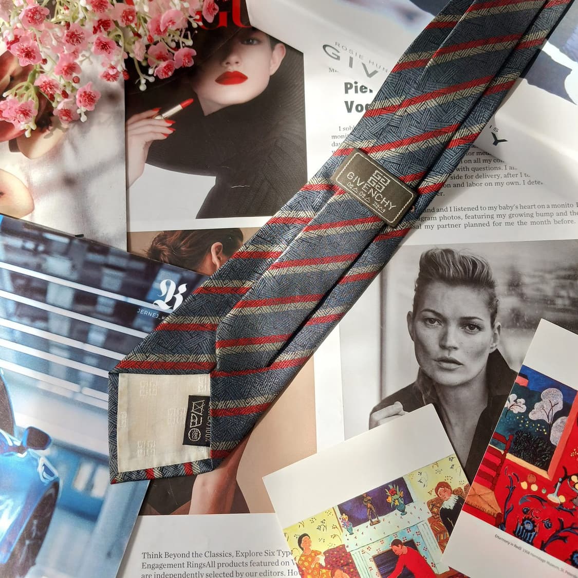 지방시 넥타이 레드 사선 자카드 패턴 8cm A~B등급 A19858 상품이미지4