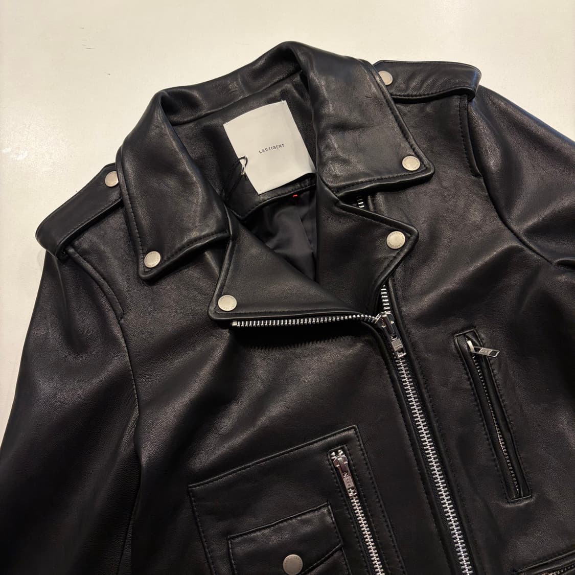 라티젠 Lartigent 램스킨 블랙 레더 라이더 자켓 C393 상품이미지3