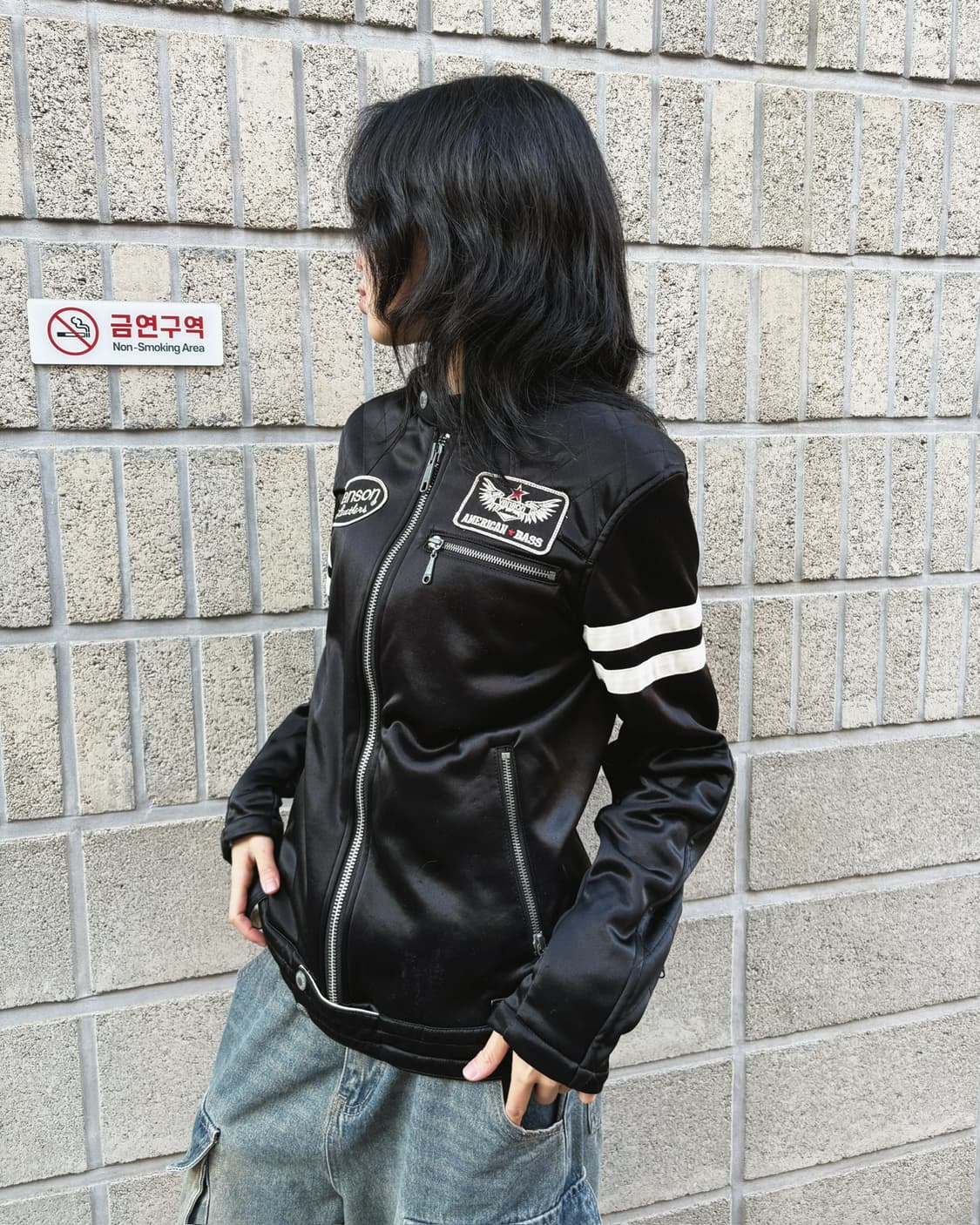 밴슨 스컬 패치 바이커자켓 상품이미지4
