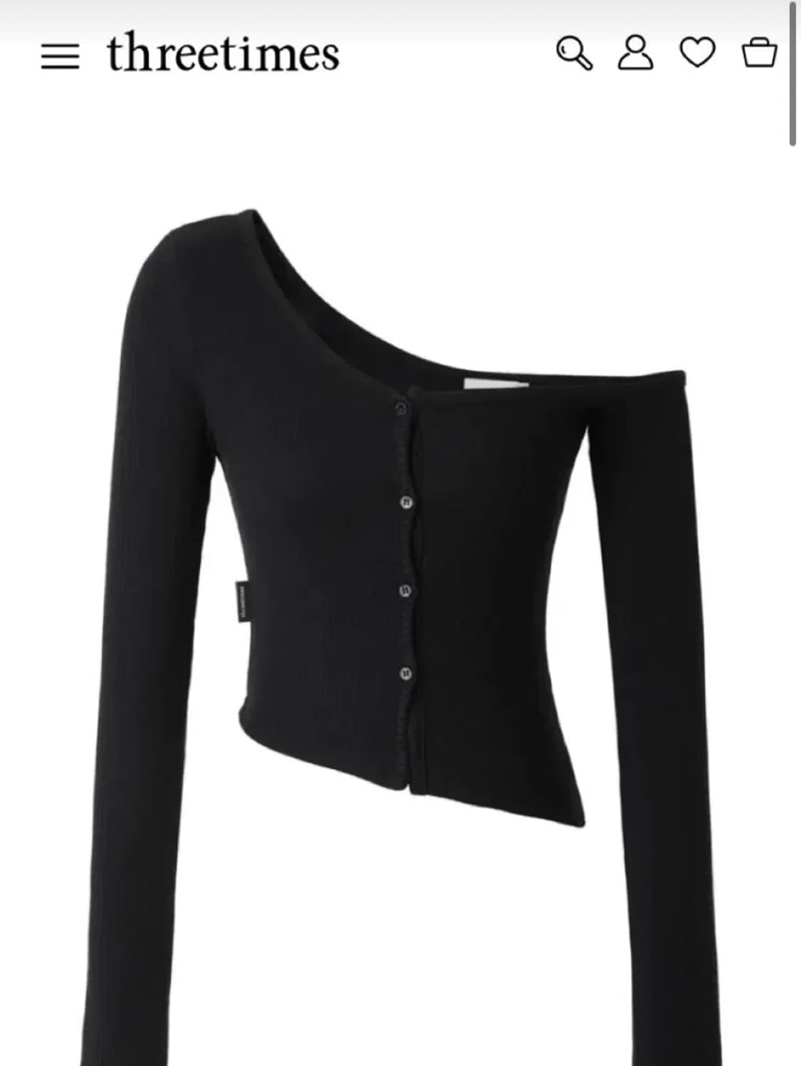 쓰리타임즈 원 숄더 버튼 티 블랙 쓰탐 상품이미지1