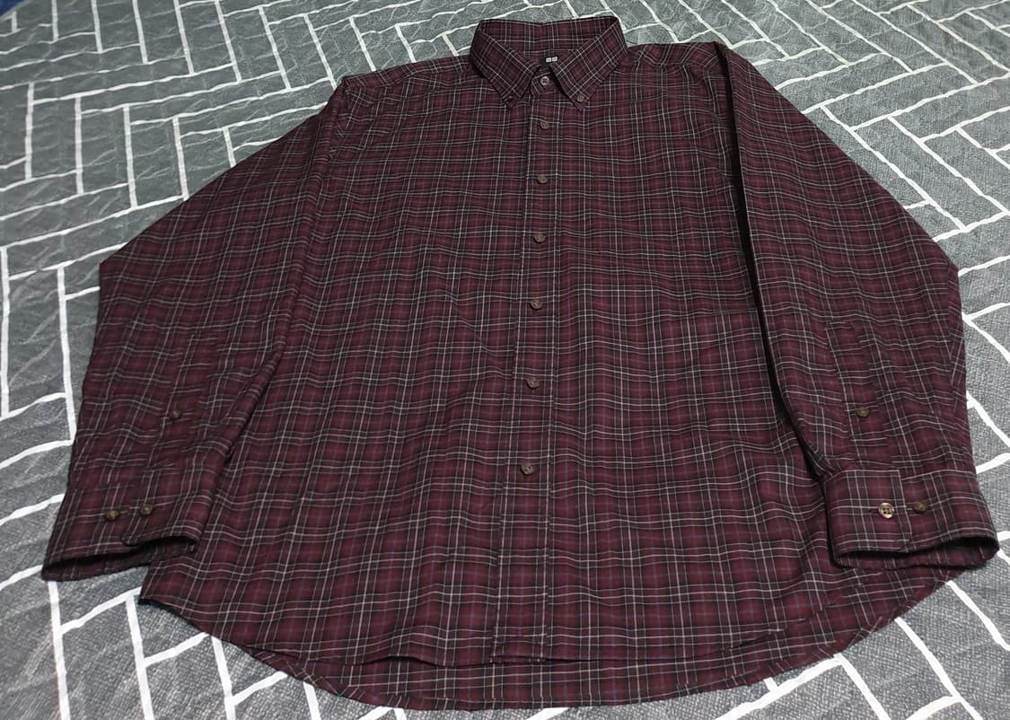 유니클로 체크셔츠 버건디 (M) 상품이미지1