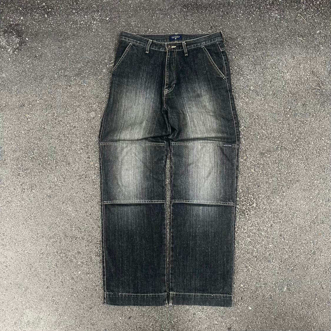 마지막에 코디샷 90s 노티카 더블니 흑청 와이드 데님 팬츠 힙합 바지 상품이미지2