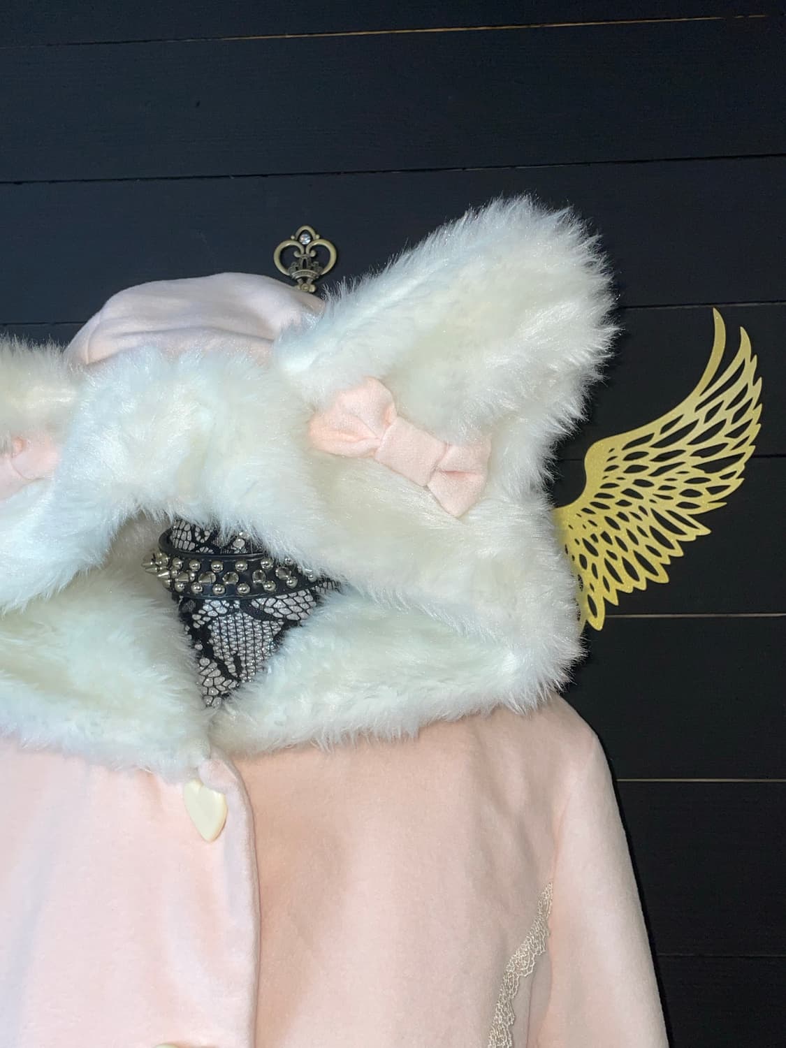 DEARY 디어리 네코미미 고양이귀 퍼 리본 핑크 갸루 코트 상품이미지8