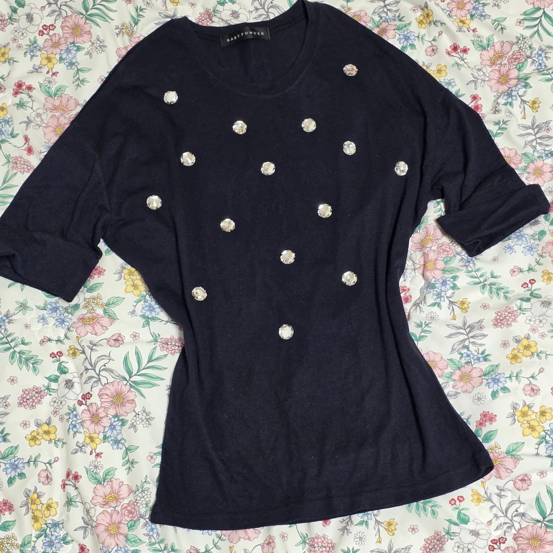 ***서비스 빈티지 큐빅장식 y2k 모리갸루 반팔티셔츠 상품이미지1