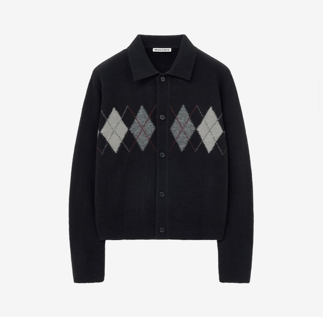 인사일런스 아가일 칼라 카디건 BLACK L사이즈 상품이미지1