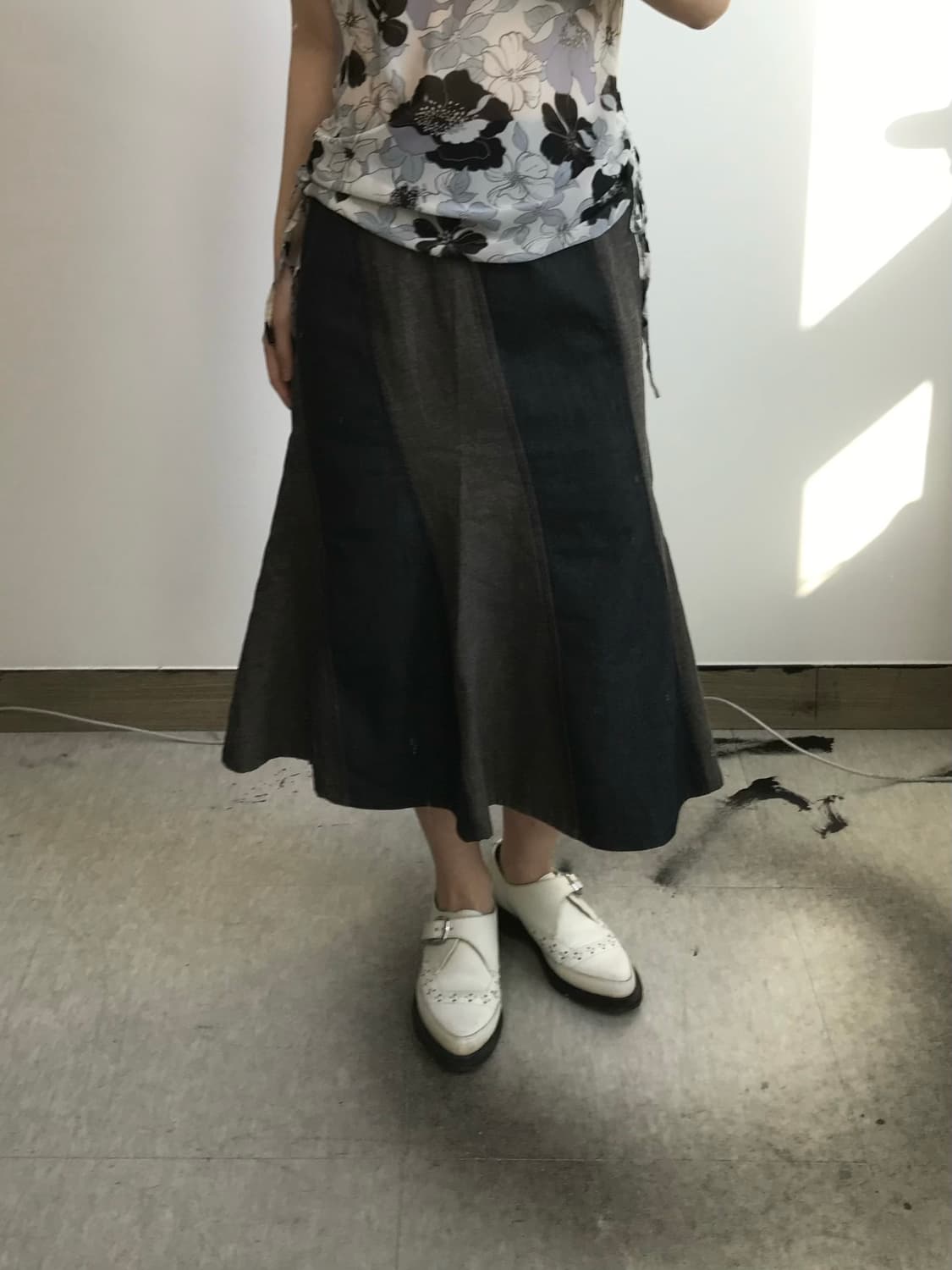 빈티지 배색 데님 스커트 상품이미지1