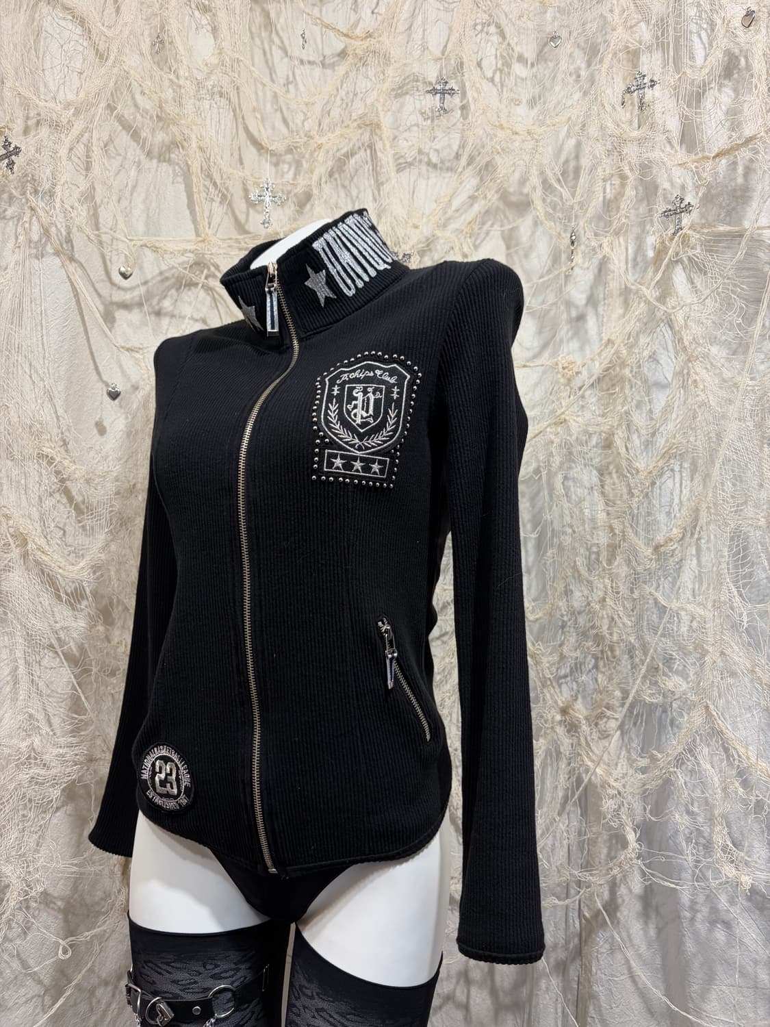 Y2K high-neck stud Glitter zip up 상품이미지5