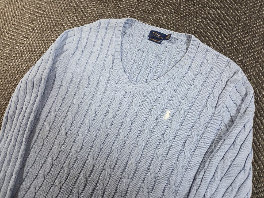 폴로 랄프로렌 라이트 블루 브이넥 케이블 니트
 상품이미지3