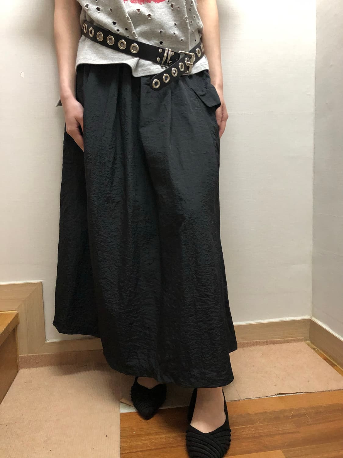 빈티지 블랙 포켓 롱 스커트 상품이미지1