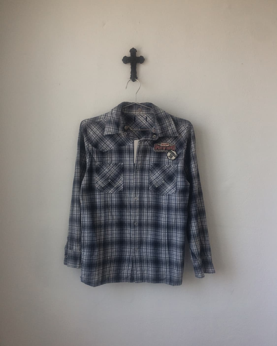 Patch point check pattern shirt 상품이미지1